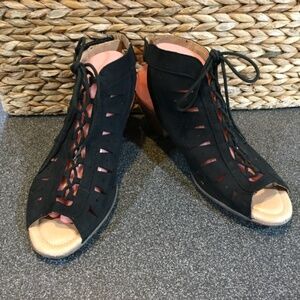 Earth Black Suede Lace-Up Ankle Booties